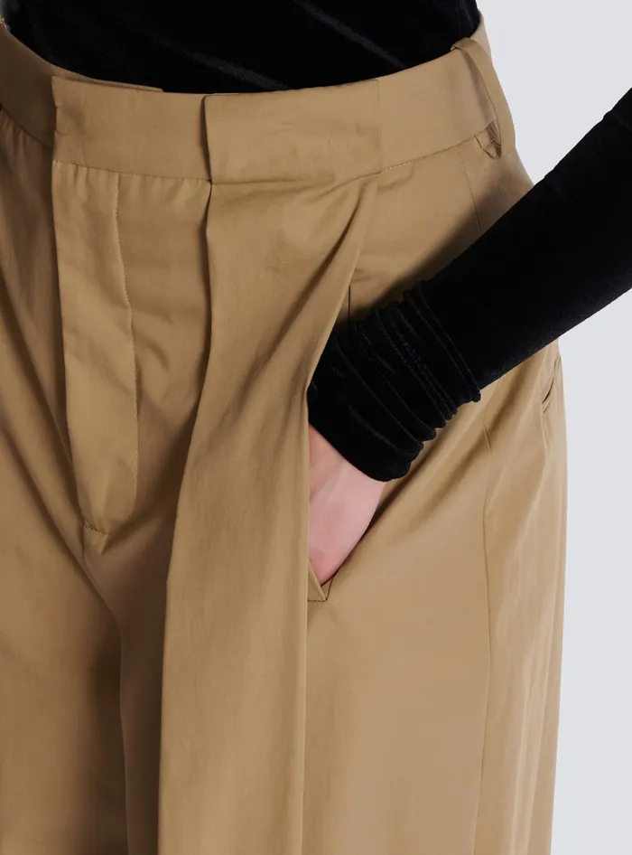 Balmain Pleated Cotton Trousers Beige Women Trousers And Shorts