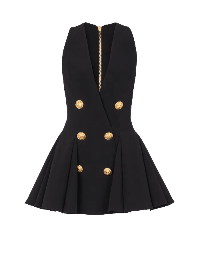 Balmain Pleated Flared Crepe Dress Black Women Dresses