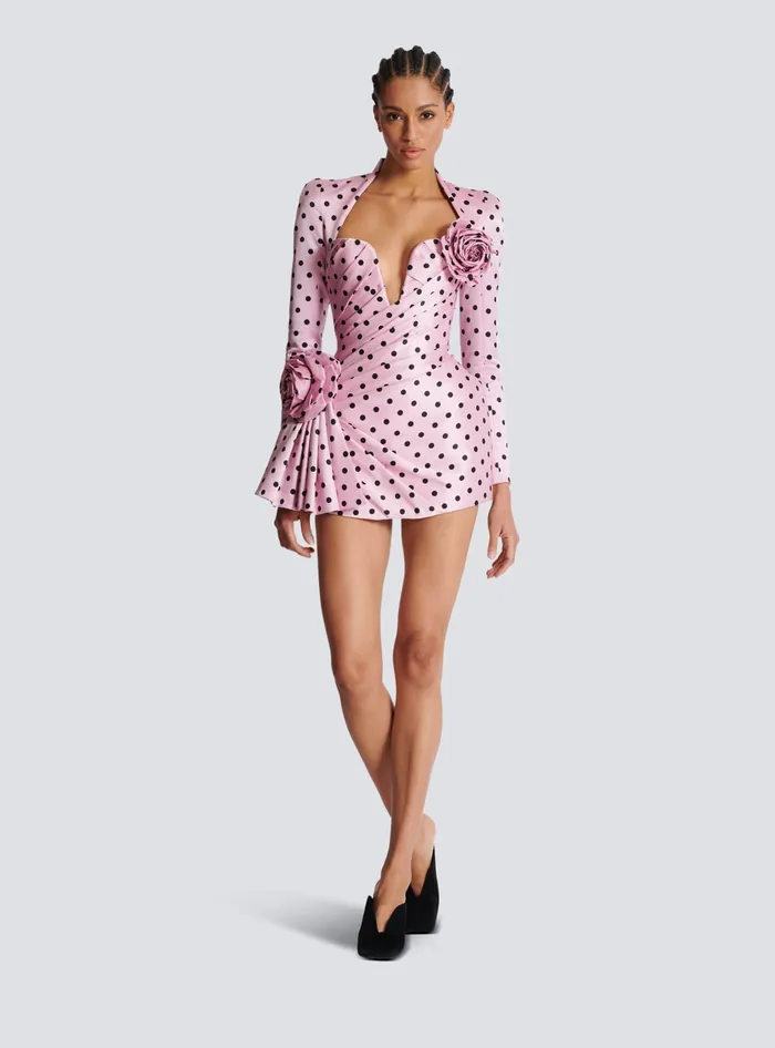 Balmain Polka Dots Short Printed Dress Pink Women Dresses