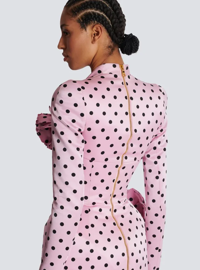Balmain Polka Dots Short Printed Dress Pink Women Dresses
