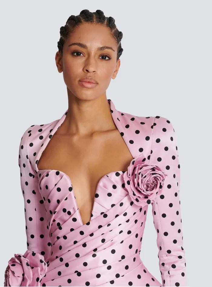 Balmain Polka Dots Short Printed Dress Pink Women Dresses