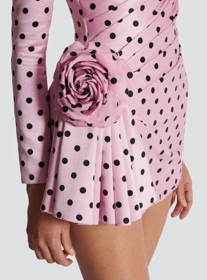 Balmain Polka Dots Short Printed Dress Pink Women Dresses