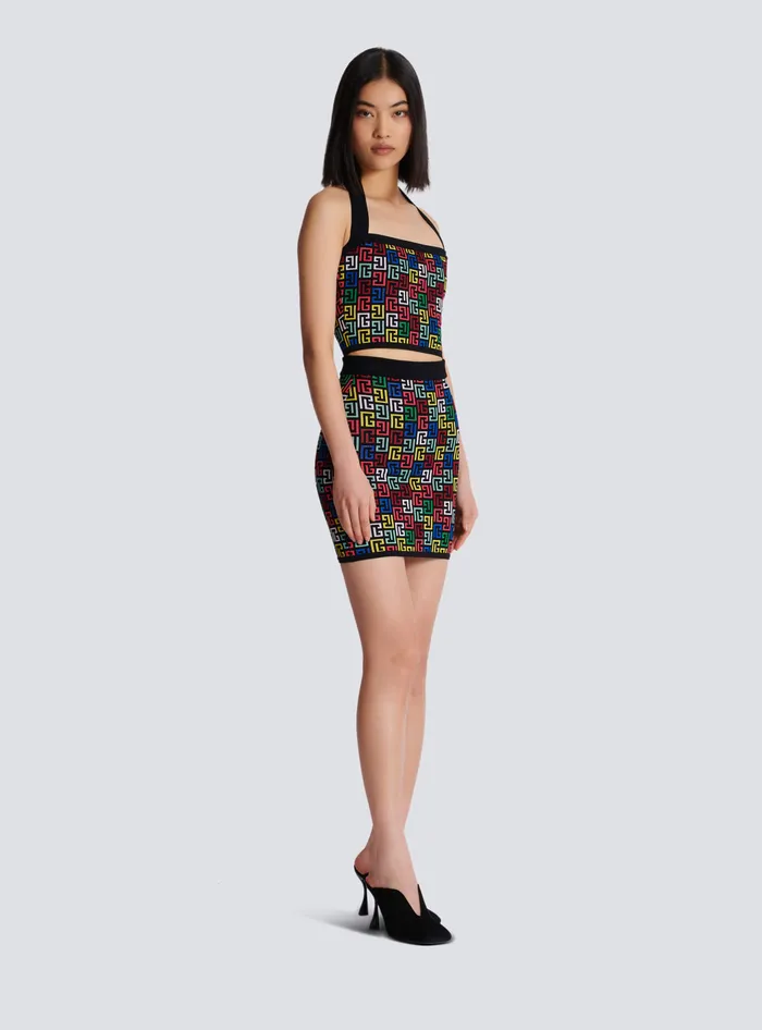 Balmain Pop Monogram Knit Skirt Multicolor Women Skirts