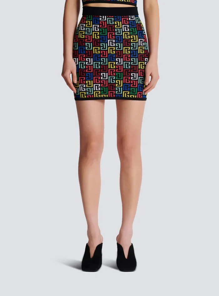 Balmain Pop Monogram Knit Skirt Multicolor Women Skirts