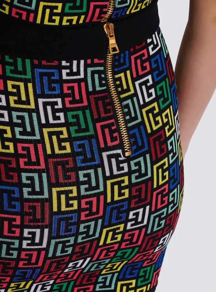 Balmain Pop Monogram Knit Skirt Multicolor Women Skirts