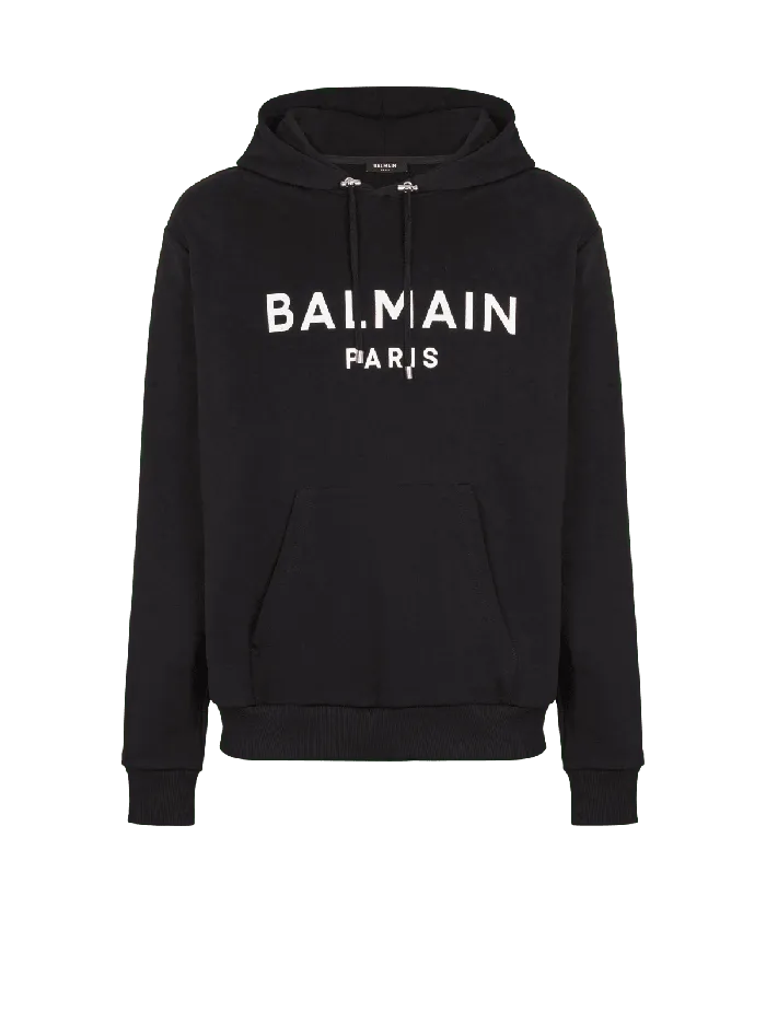 Balmain Printed Paris Hoodie Black Men Sweatshirts