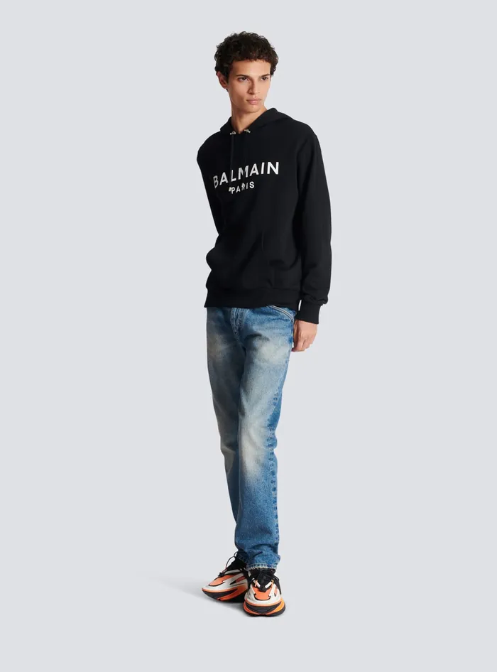 Balmain Printed Paris Hoodie Black Men Sweatshirts