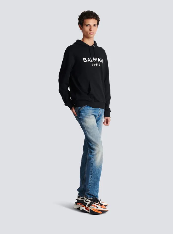 Balmain Printed Paris Hoodie Black Men Sweatshirts