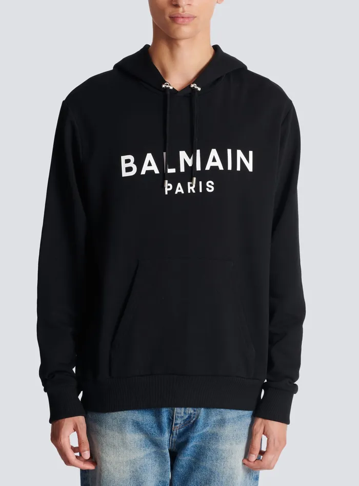 Balmain Printed Paris Hoodie Black Men Sweatshirts