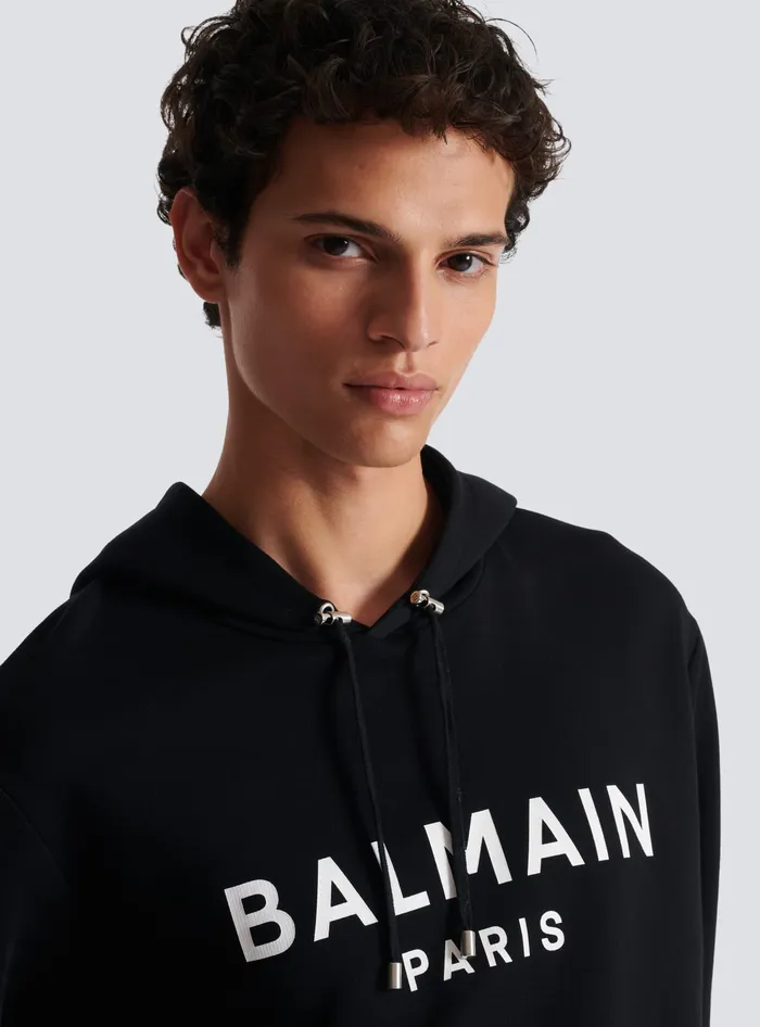 Balmain Printed Paris Hoodie Black Men Sweatshirts