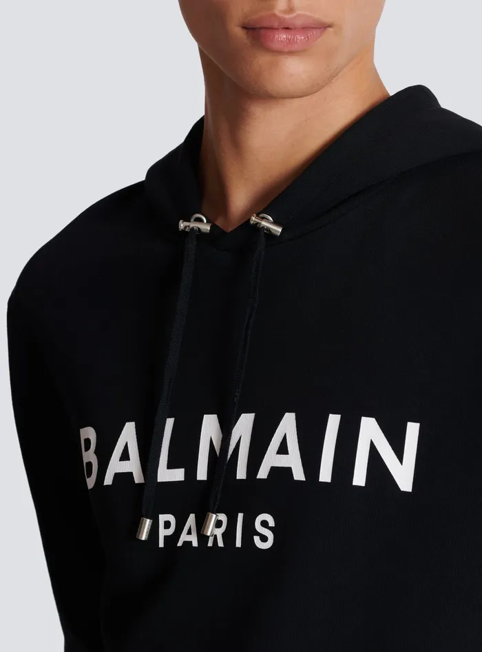 Balmain Printed Paris Hoodie Black Men Sweatshirts