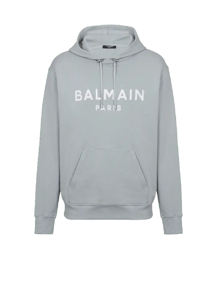 Balmain Printed Paris Hoodie Grey Men Sweatshirts