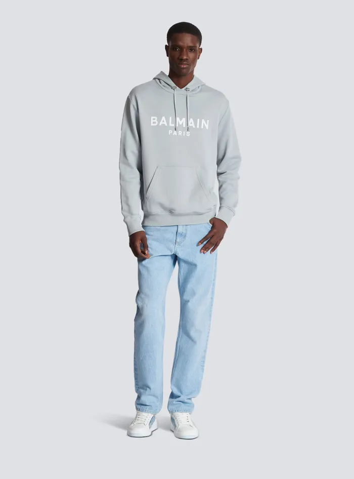 Balmain Printed Paris Hoodie Grey Men Sweatshirts