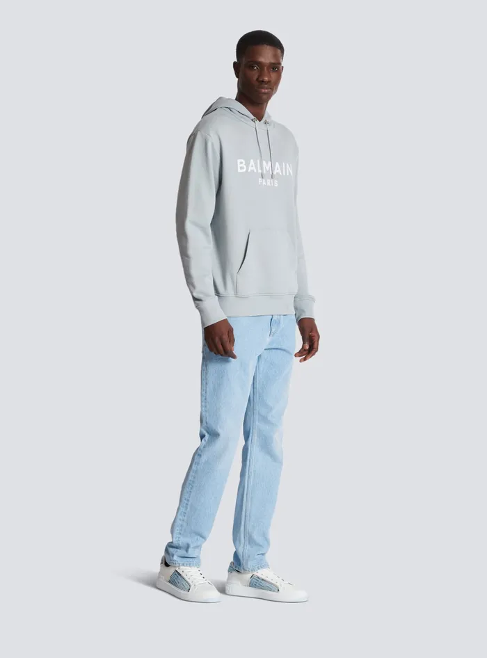 Balmain Printed Paris Hoodie Grey Men Sweatshirts