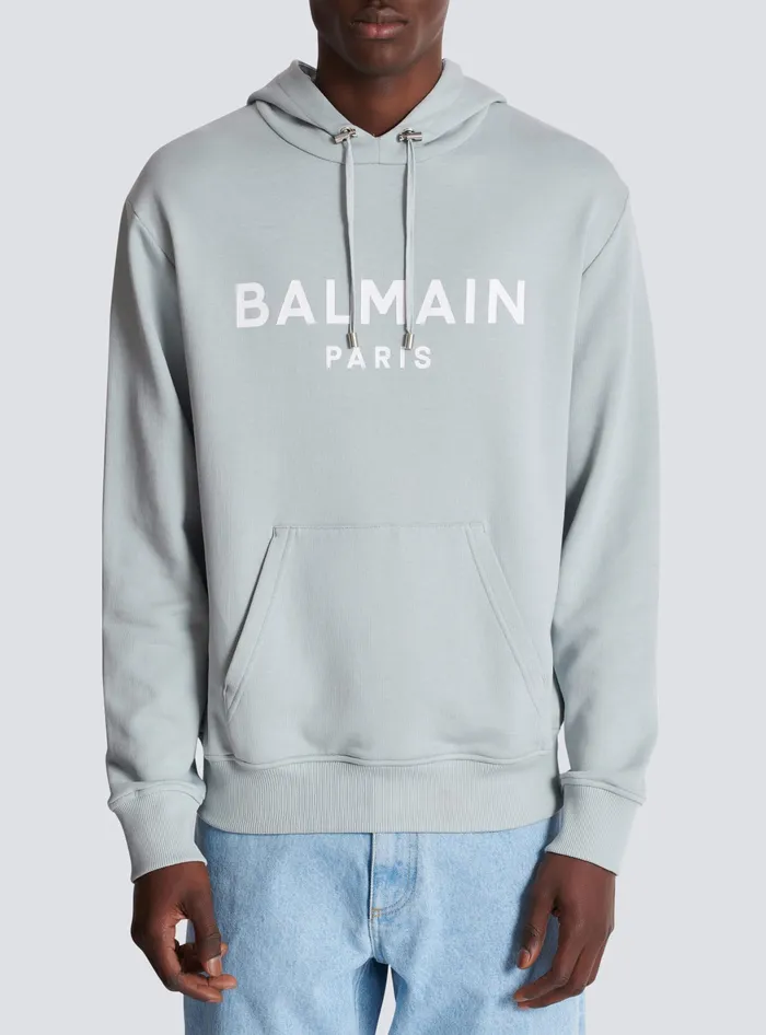 Balmain Printed Paris Hoodie Grey Men Sweatshirts