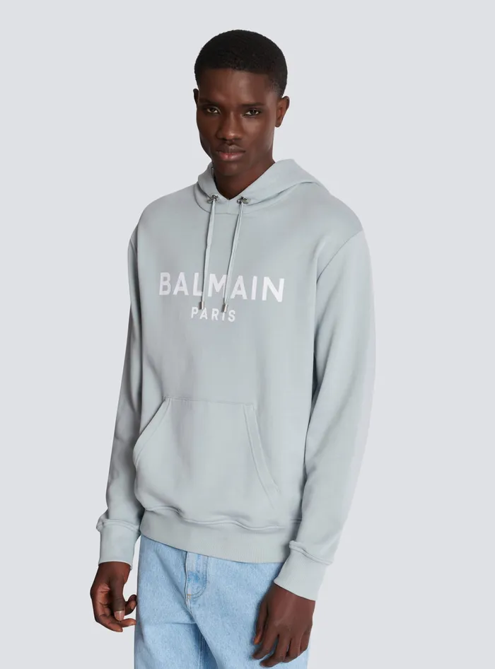 Balmain Printed Paris Hoodie Grey Men Sweatshirts