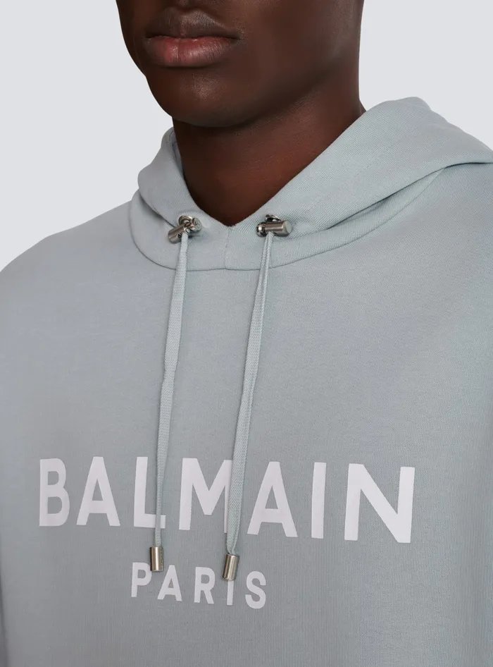 Balmain Printed Paris Hoodie Grey Men Sweatshirts