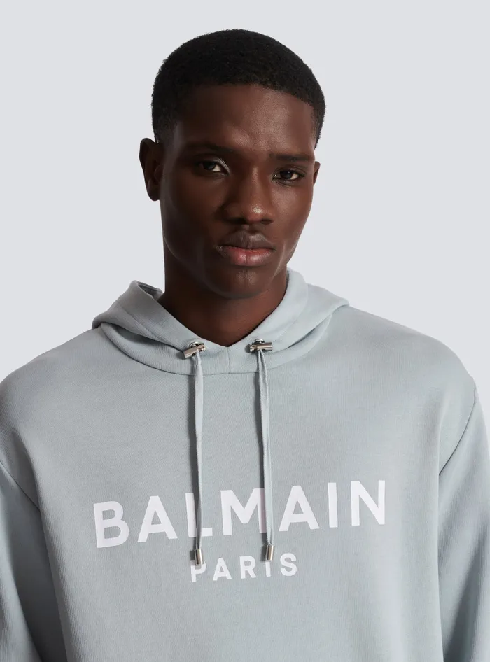 Balmain Printed Paris Hoodie Grey Men Sweatshirts