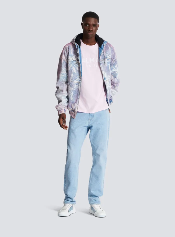 Balmain Printed Paris Shortsleeved Tshirt Pink Men TShirts