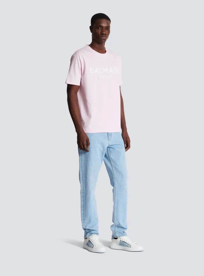 Balmain Printed Paris Shortsleeved Tshirt Pink Men TShirts