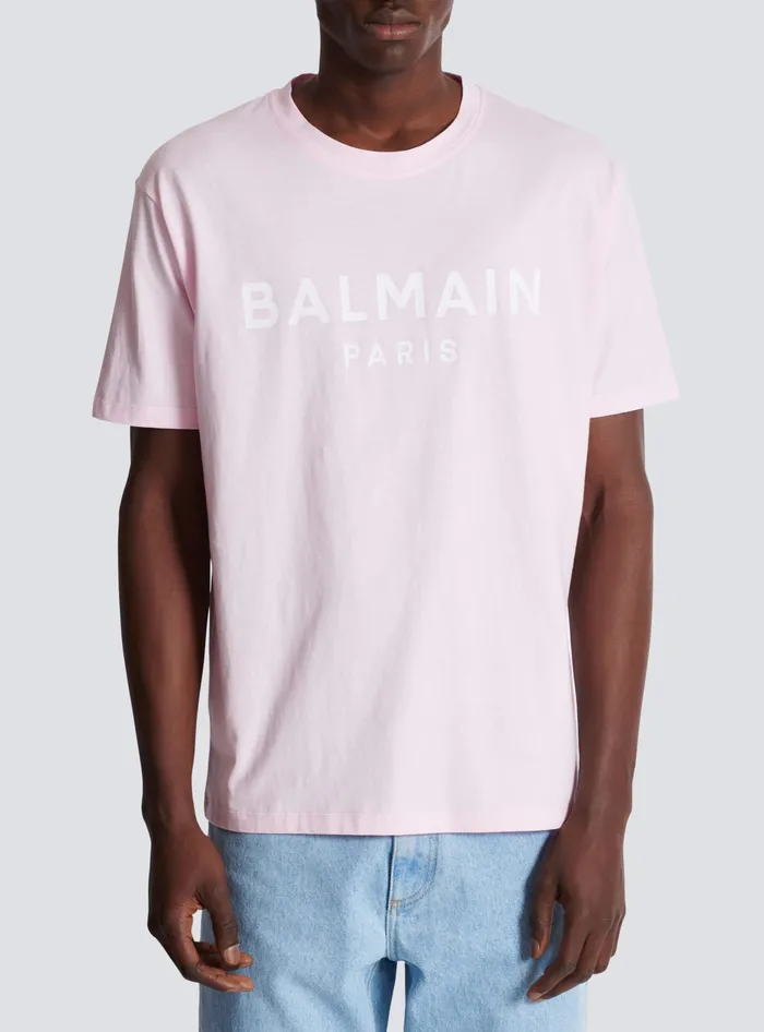Balmain Printed Paris Shortsleeved Tshirt Pink Men TShirts