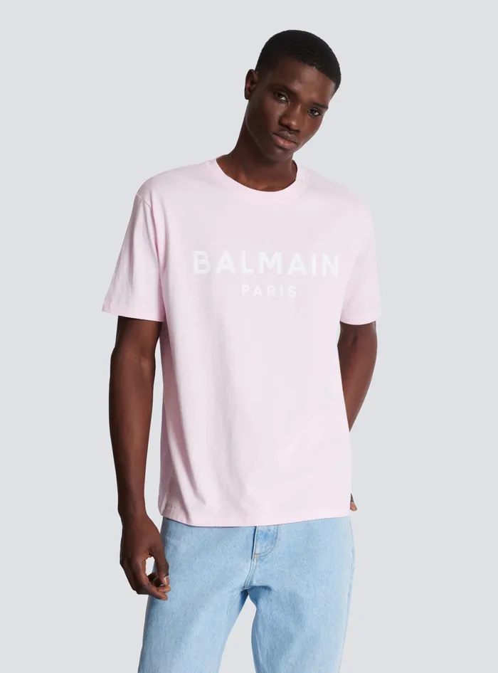 Balmain Printed Paris Shortsleeved Tshirt Pink Men TShirts