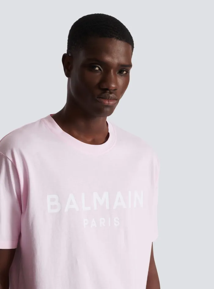Balmain Printed Paris Shortsleeved Tshirt Pink Men TShirts