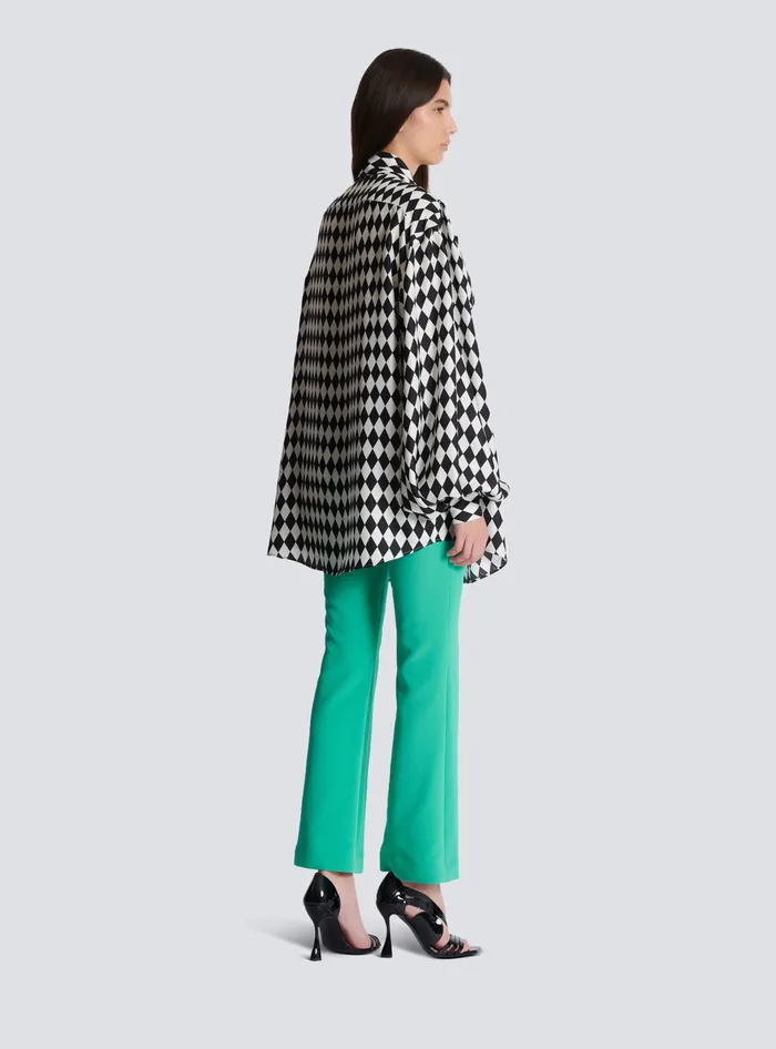 Balmain Pussybow Shirt With Diamond Print Black Women Tops And Shirts