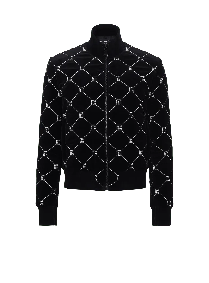 Balmain Quilted Rhinestone Bomber Jacket Silver Men Outerwear