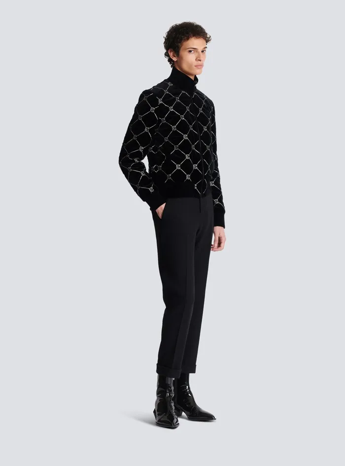 Balmain Quilted Rhinestone Bomber Jacket Silver Men Outerwear