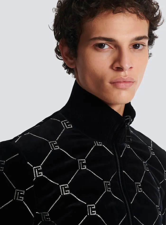 Balmain Quilted Rhinestone Bomber Jacket Silver Men Outerwear