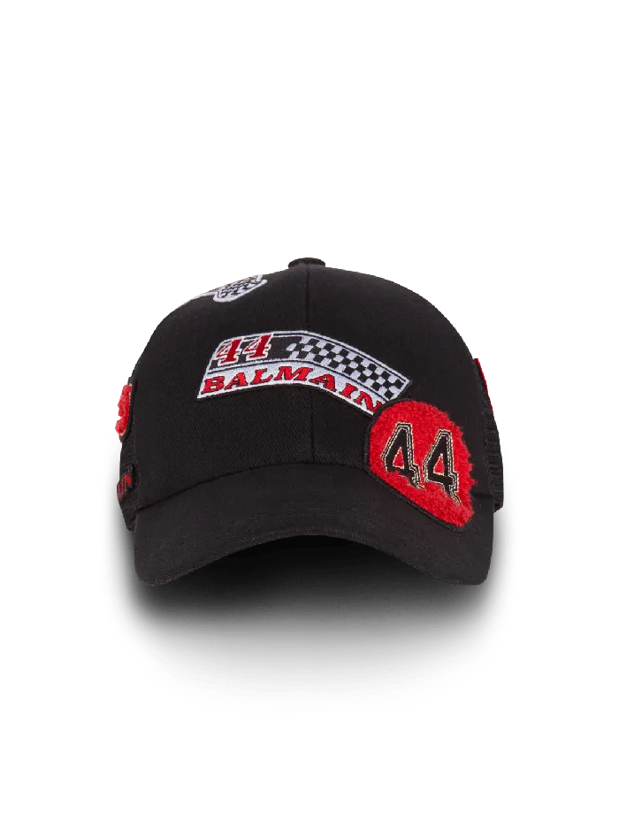 Balmain Racing Cap With Patches Black Men Hats And Caps