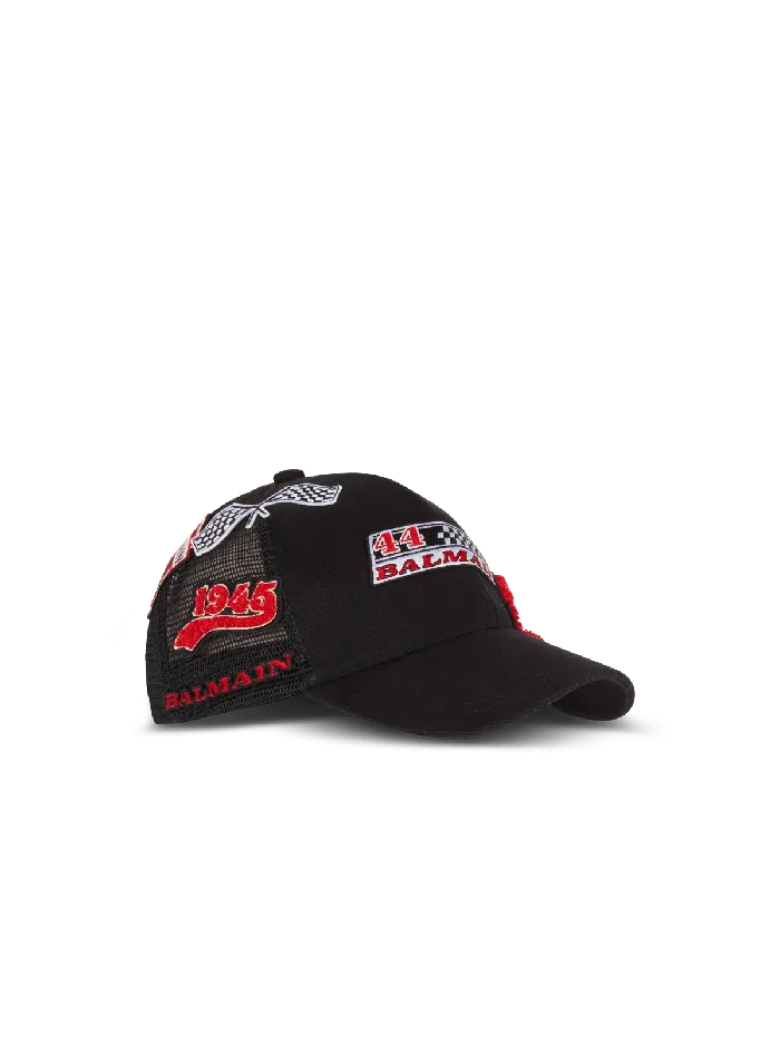 Balmain Racing Cap With Patches Black Men Hats And Caps