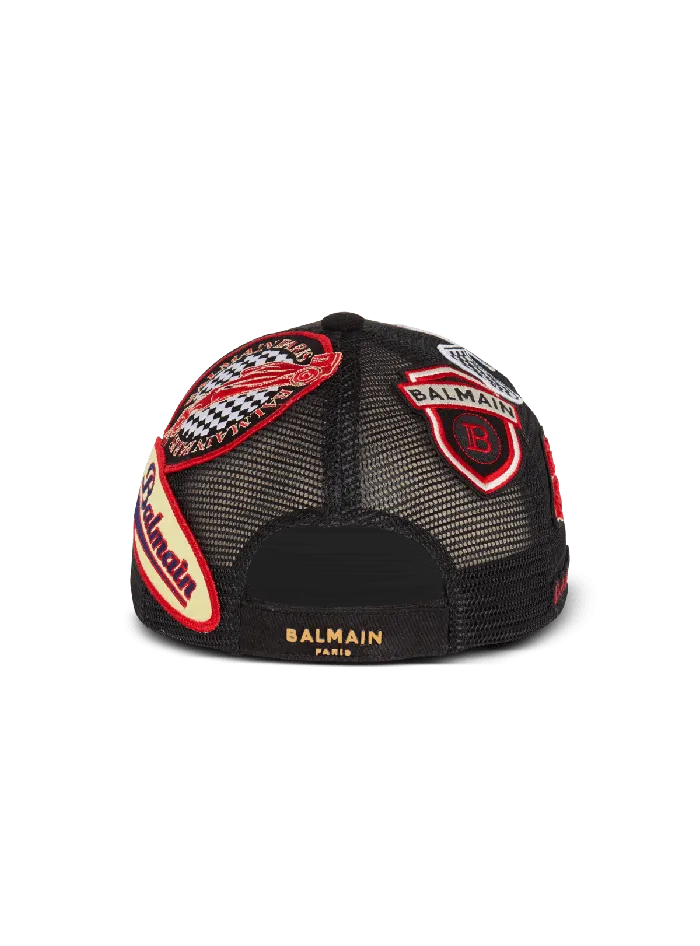 Balmain Racing Cap With Patches Black Men Hats And Caps