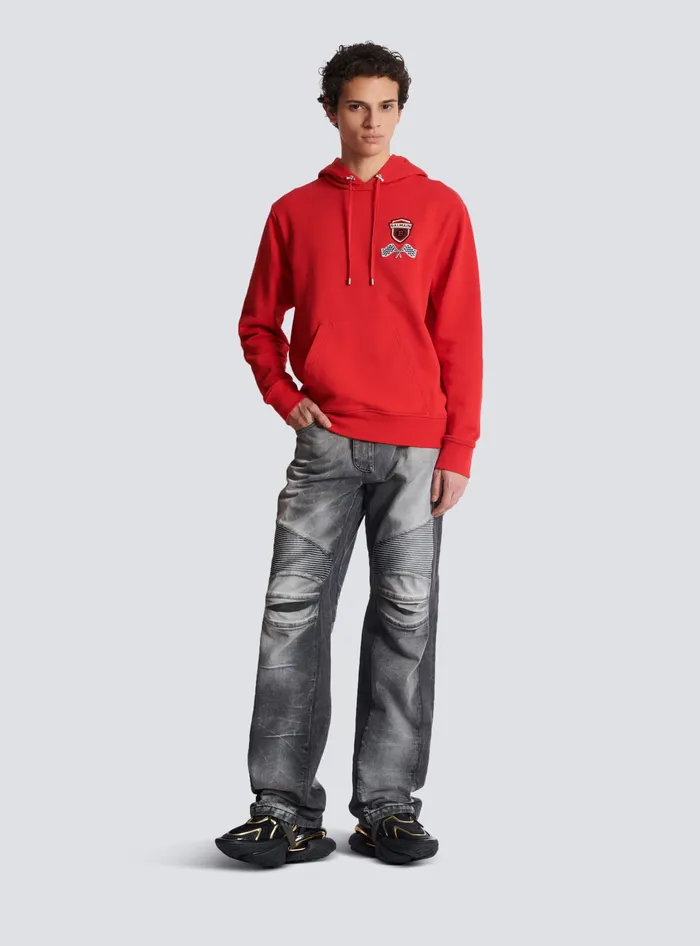 Balmain Racing Hoodie Red Men Sweatshirts