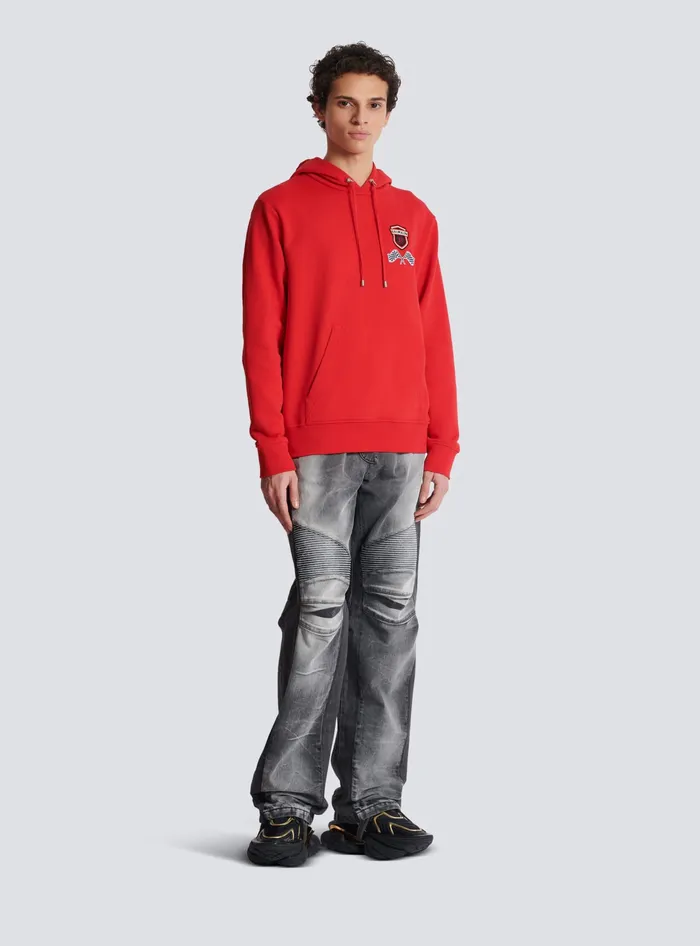 Balmain Racing Hoodie Red Men Sweatshirts