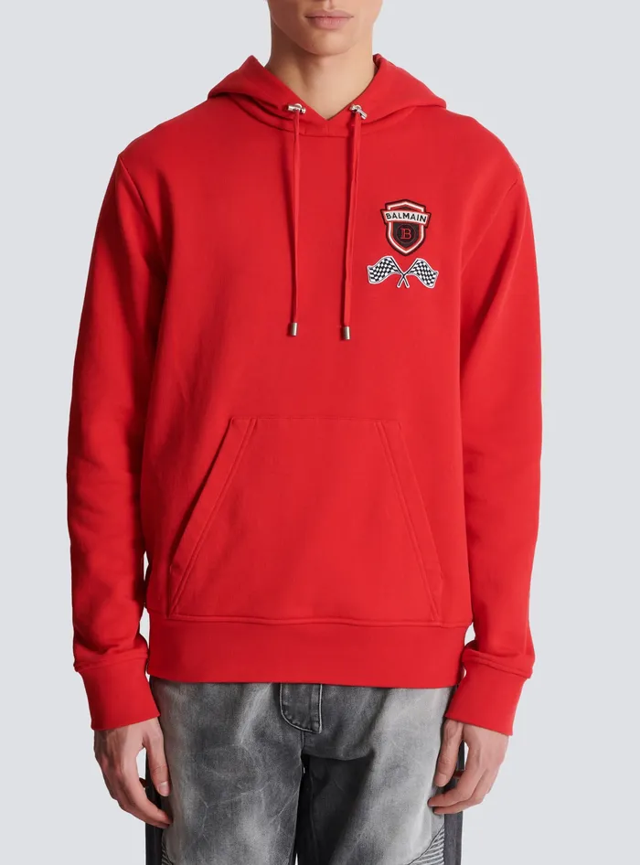 Balmain Racing Hoodie Red Men Sweatshirts