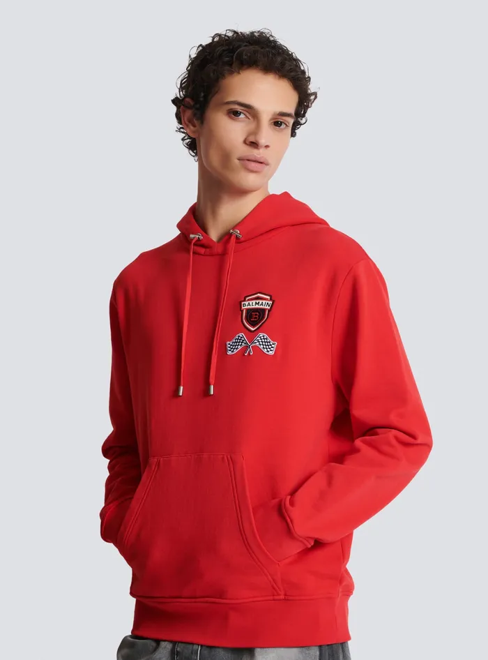 Balmain Racing Hoodie Red Men Sweatshirts
