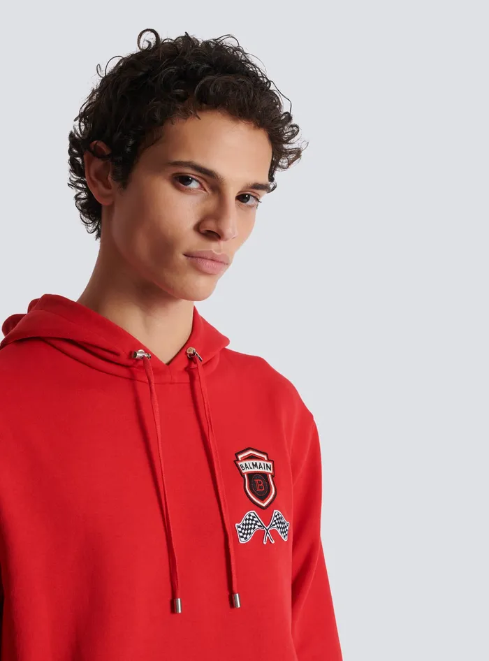 Balmain Racing Hoodie Red Men Sweatshirts
