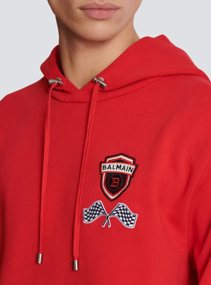 Balmain Racing Hoodie Red Men Sweatshirts