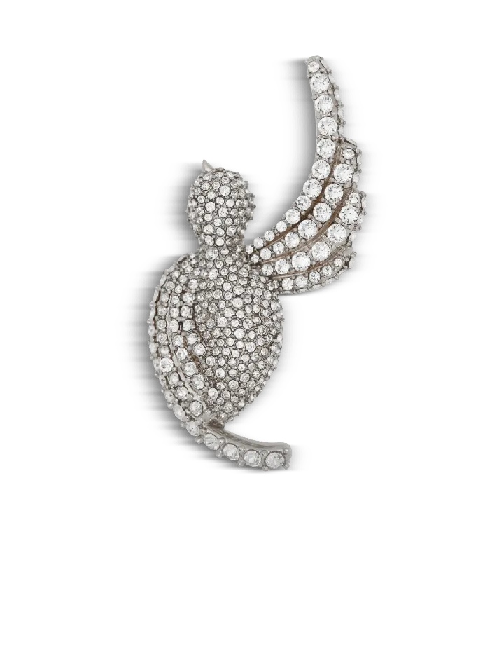 Balmain Rhinestone And Palladium Swallow Brooch Silver Women Fashion Jewelry
