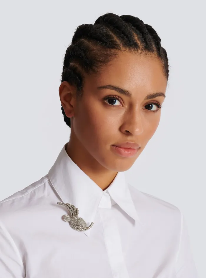 Balmain Rhinestone And Palladium Swallow Brooch Silver Women Fashion Jewelry