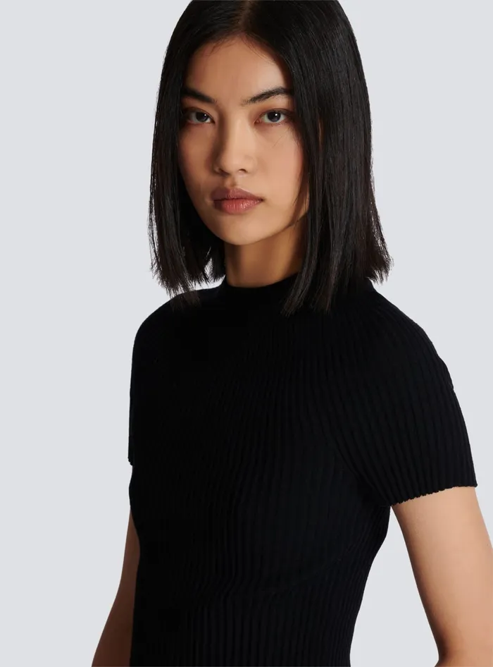 Balmain Ribbed Knit Top Black Women Tops And Shirts