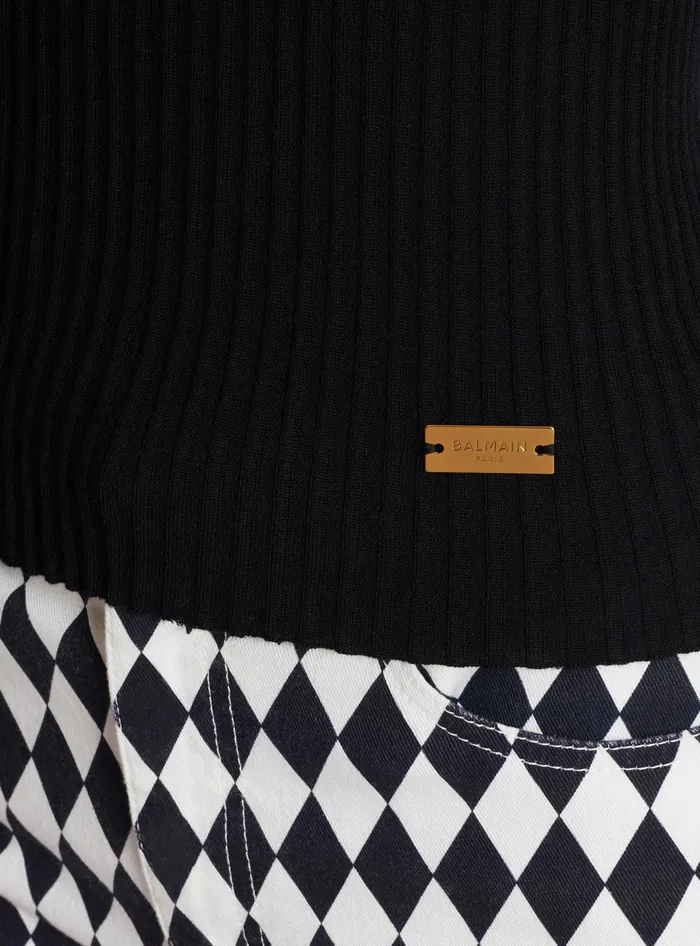 Balmain Ribbed Knit Top Black Women Tops And Shirts
