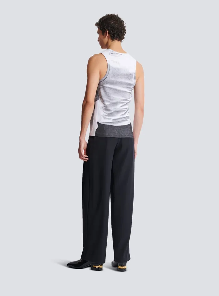 Balmain Ribbed Tank Top With Tie Print White Men TShirts