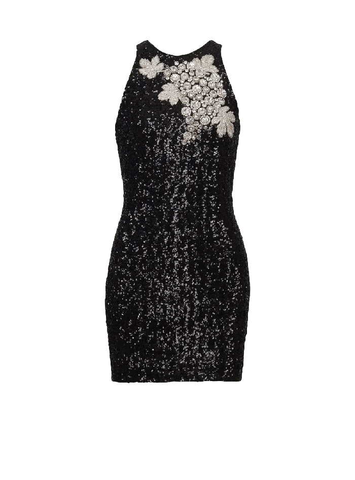 Balmain Sequin Dress With Grape Embroidery Black Women Dresses