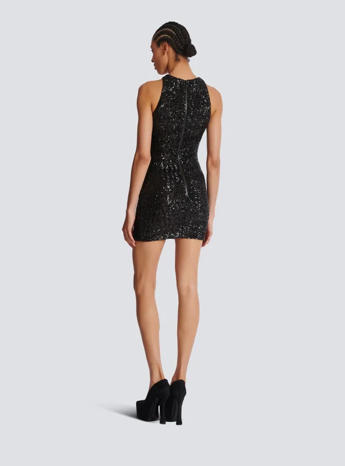 Balmain Sequin Dress With Grape Embroidery Black Women Dresses