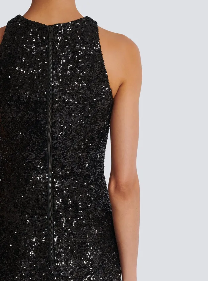 Balmain Sequin Dress With Grape Embroidery Black Women Dresses