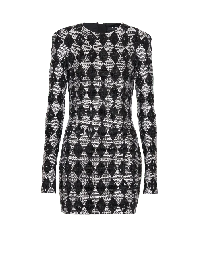 Balmain Short Diamond Rhinestone Dress Black Women Dresses