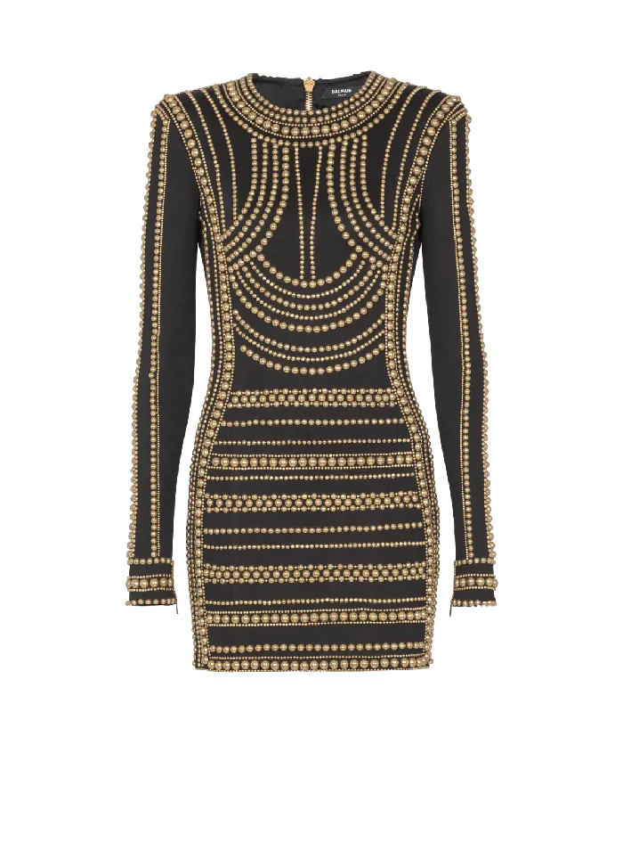 Balmain Short Gold Beadembroidered Dress Gold Women Dresses